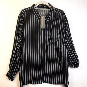 Alexander Jordan Blouse Women's 3XL Black White Stripe Roll Up Sleeves Career